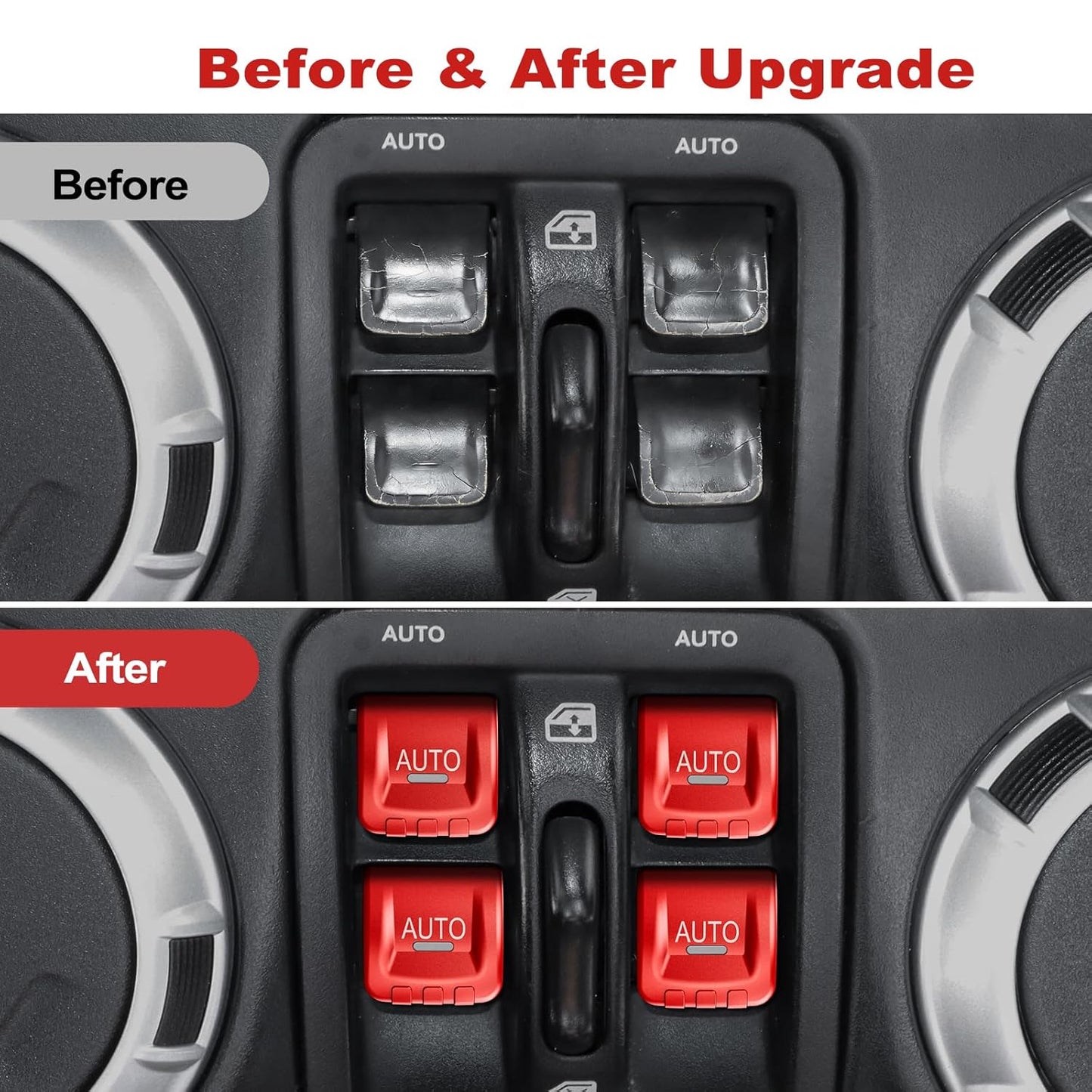 DIAMOOKY Upgraded Metal Window Switch Button Cover for Jeep Wrangler JK JKU 2018 2017 2016 2015 2014 2013 2012 2011 Interior Accessories, Aluminum Alloy, Red - 4pcs - image 4