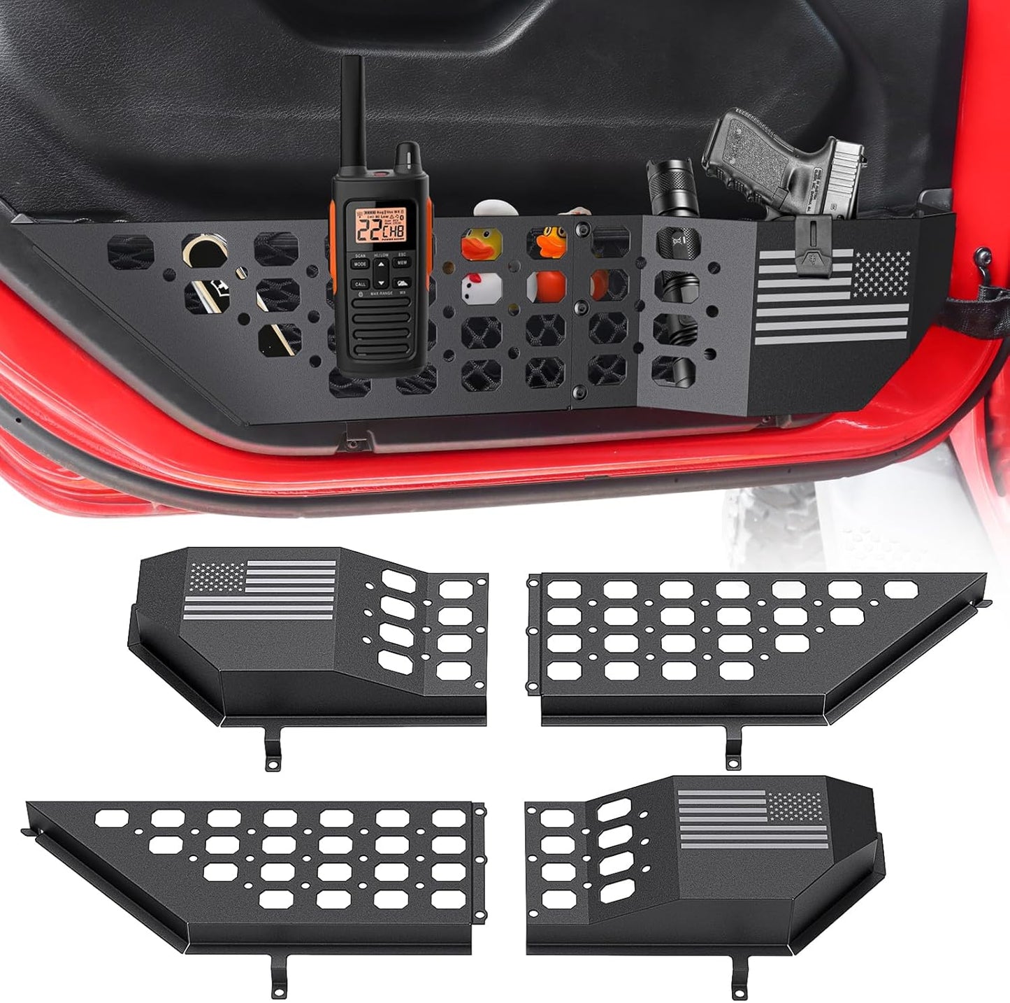 DIAMOOKY Metal Front Door Pocket Storage Box for Jeep Wrangler JL JLU 4XE 2018-2026 & Gladiator JT 2020-2023 2024 2025 2026 Accessories Door Storage Organizer Molle Panels (Not for Power Seats), 2PCS - image 1