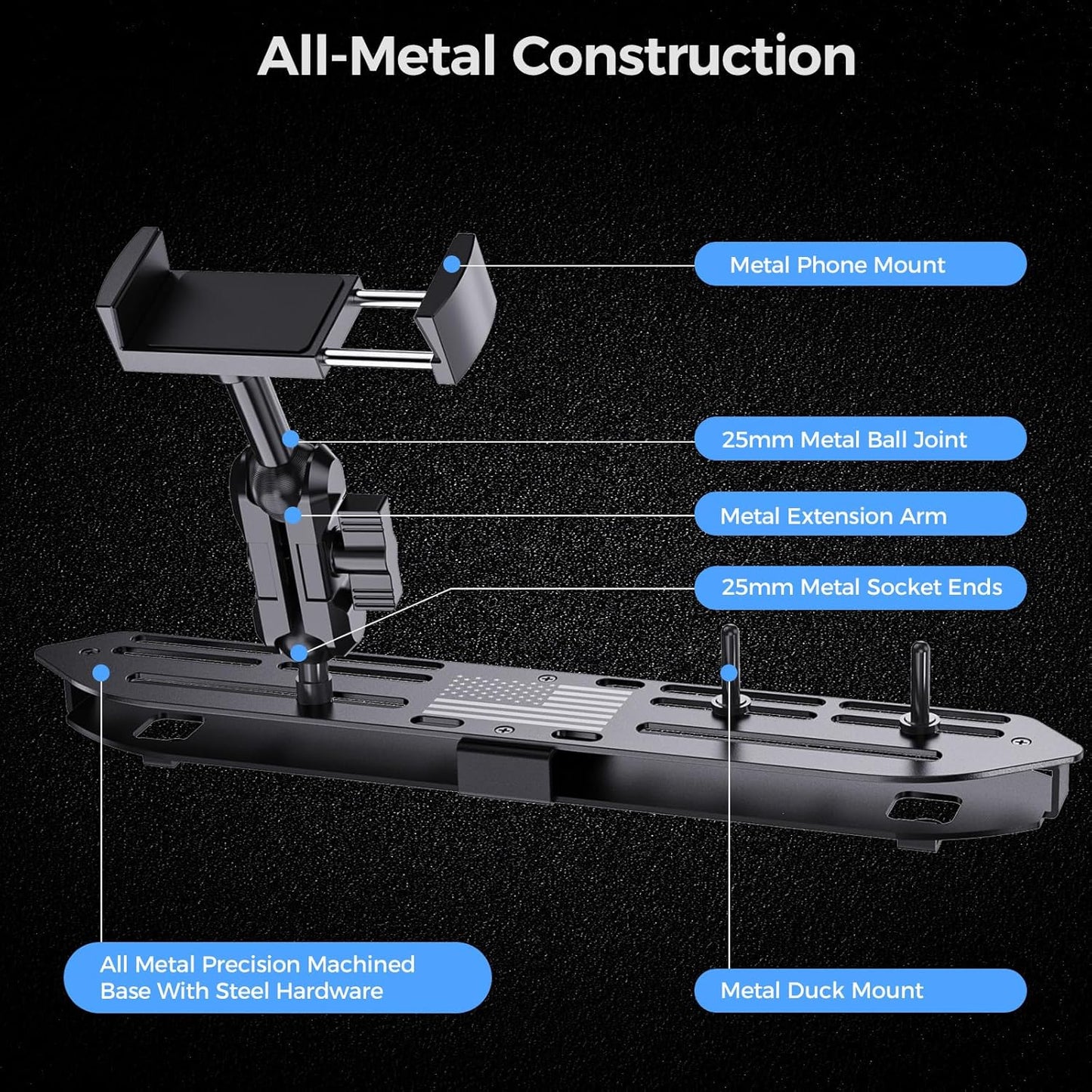 DIAMOOKY Upgraded Metal Phone Mount for Jeep Wrangler JL JLU 2018-2023 & Gladiator JT 2020 2021 2022 2023 Accessories, Dash Phone Holder with Duck Mounts System Kit (Not for 4xe & 2024+) - image 8