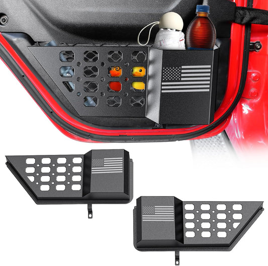 DIAMOOKY Metal Rear Door Pocket Storage Box for Jeep Wrangler JL JLU 4XE 2018-2026 & Gladiator JT 2020-2023 2023 2024 2025 2026 Accessories Door Storage Organizer Molle Panels, Flag, 2PCS - image 1