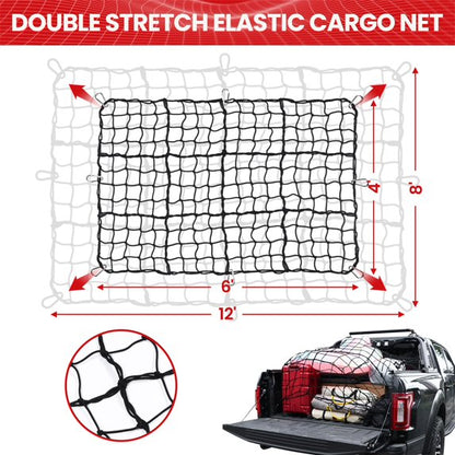 Diamooky 12ft x 8ft Truck Bed Cargo Net – Heavy-Duty Elastic Mesh with 8 Hooks, Universal Fit