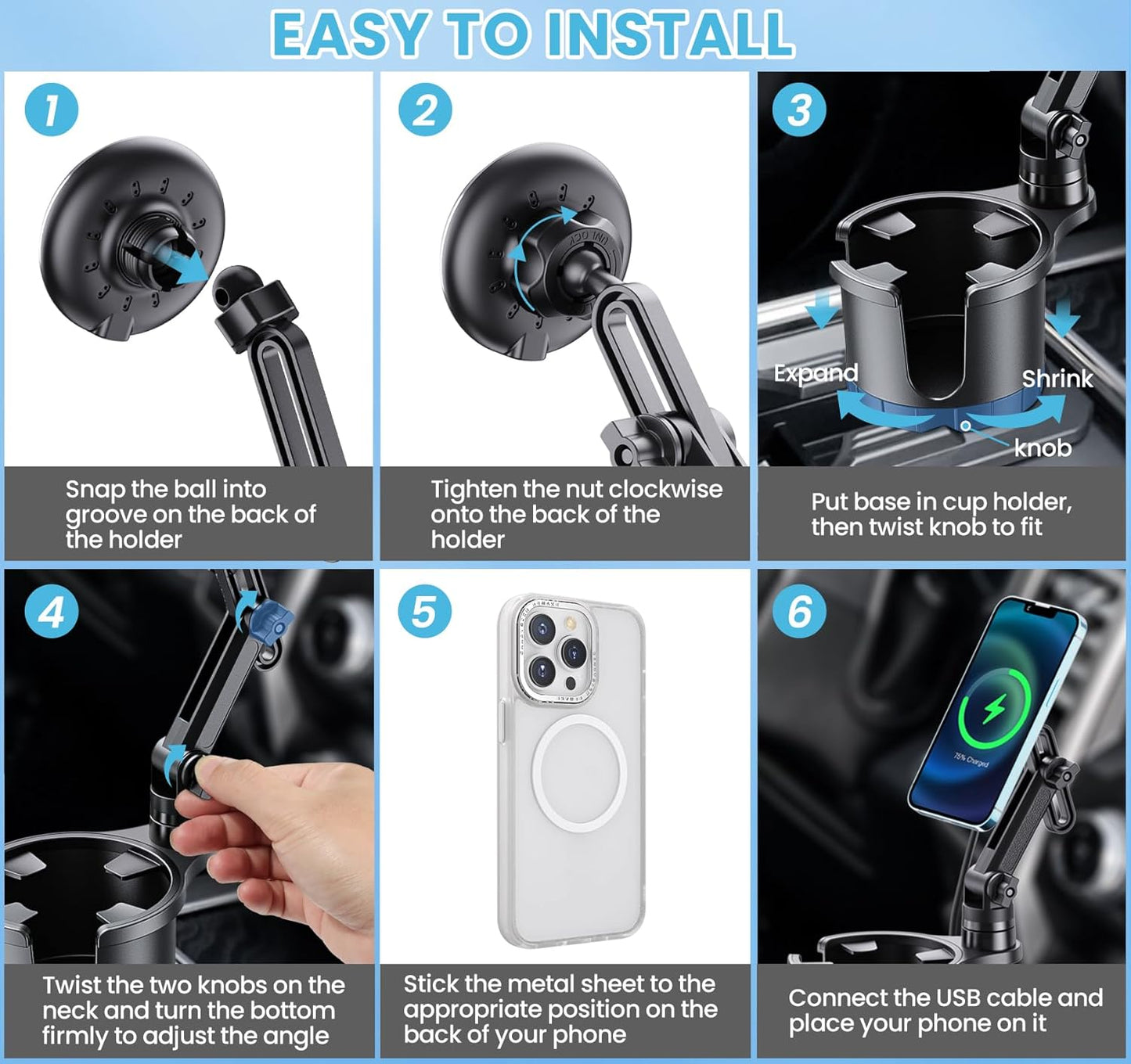 DIAMOOKY Magnetic Phone Car Holders for Magsafe Wireless Car Mount Charger 15W Cell Phone Stand with Adjustable Height for iPhone 12-16 Series