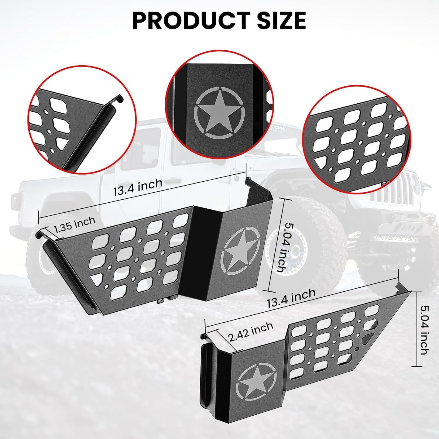 DIAMOOKY Rear Door Pocket Storage Box for Jeep Wrangler JL JLU 4XE 2018-2025 & Gladiator JT 2020-2022 2023 2024 2025, 2PCS - Rear Door Star