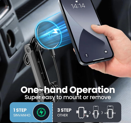 DIAMOOKY Magnetic Phone Car Holders for Magsafe Wireless Car Mount Charger 15W Cell Phone Stand with Adjustable Height for iPhone 12-16 Series