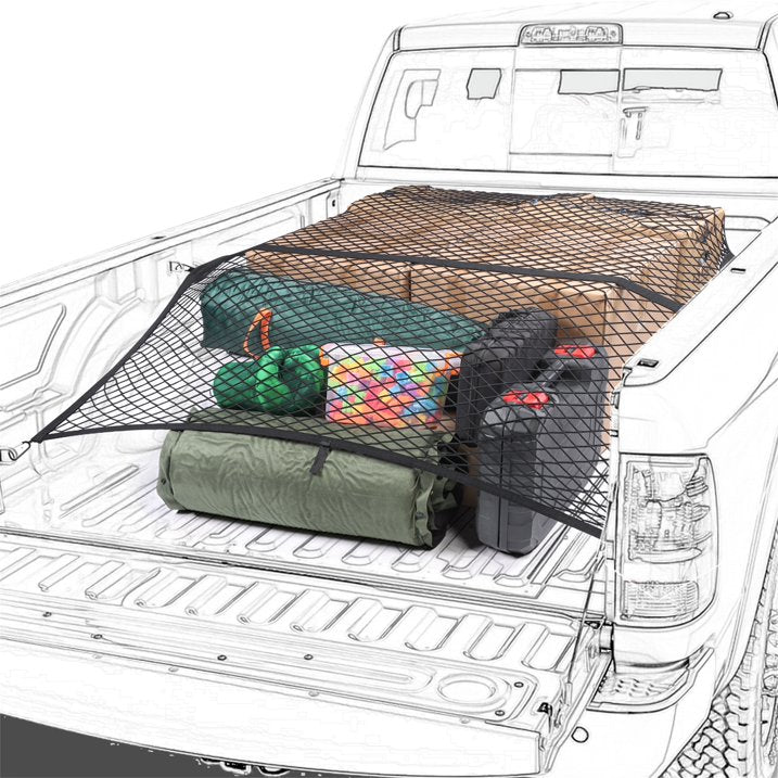Diamooky 7ft x 7ft Truck Bed Cargo Net – Heavy-Duty Single-Layer Mesh with 8 Hooks, Universal Fit