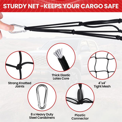 Diamooky 12ft x 8ft Truck Bed Cargo Net – Heavy-Duty Elastic Mesh with 8 Hooks, Universal Fit