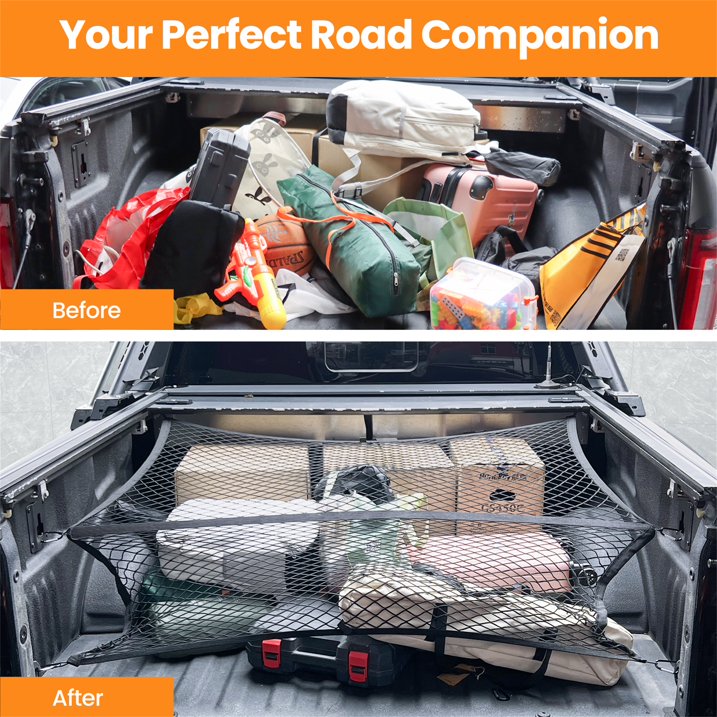 Diamooky 7ft x 7ft Truck Bed Cargo Net – Heavy-Duty Single-Layer Mesh with 8 Hooks, Universal Fit