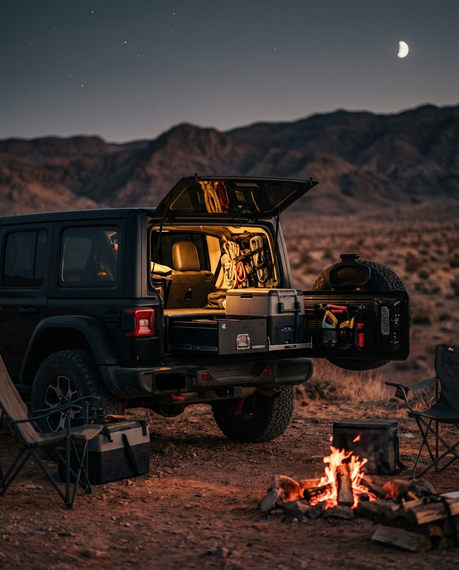 Camp-ready Jeep gear organization